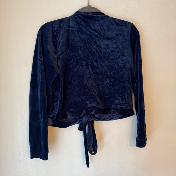 Moda Intl Velvet Tie-Front Cardigan in Navy Blue Vintage Size S/M - Picture 6 of 13